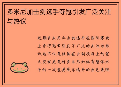 多米尼加击剑选手夺冠引发广泛关注与热议