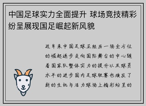 中国足球实力全面提升 球场竞技精彩纷呈展现国足崛起新风貌