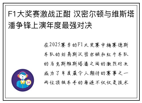F1大奖赛激战正酣 汉密尔顿与维斯塔潘争锋上演年度最强对决