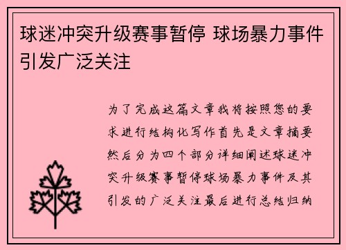 球迷冲突升级赛事暂停 球场暴力事件引发广泛关注