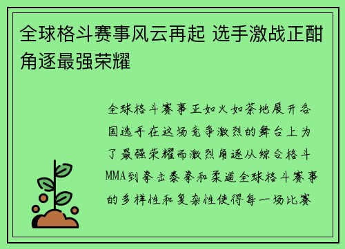 全球格斗赛事风云再起 选手激战正酣角逐最强荣耀